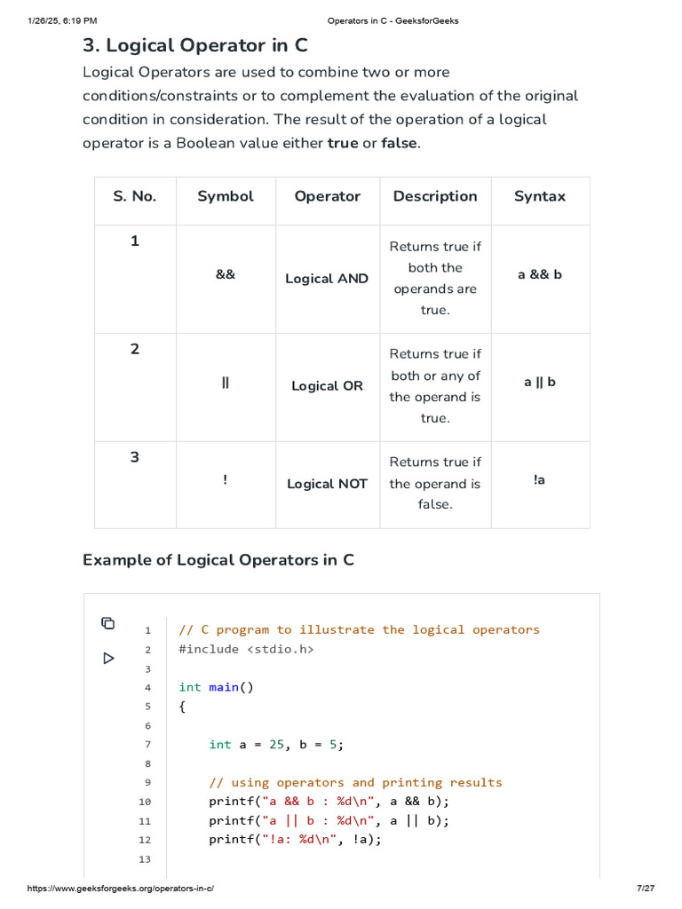 C Logical operator | PDF | Mathematical Logic | Logic