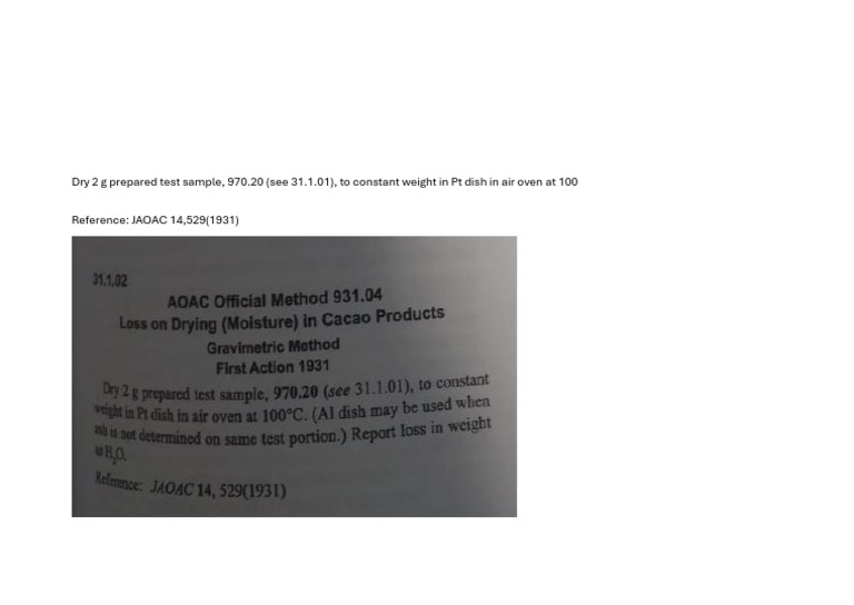 AOAC 931.04 Moisture in Cacao Products | PDF