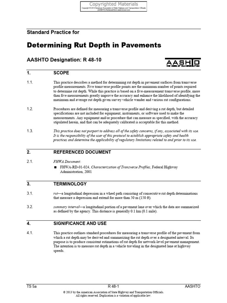AASHTO Rut Depth Measurement Standard | PDF | Road Surface | Lane
