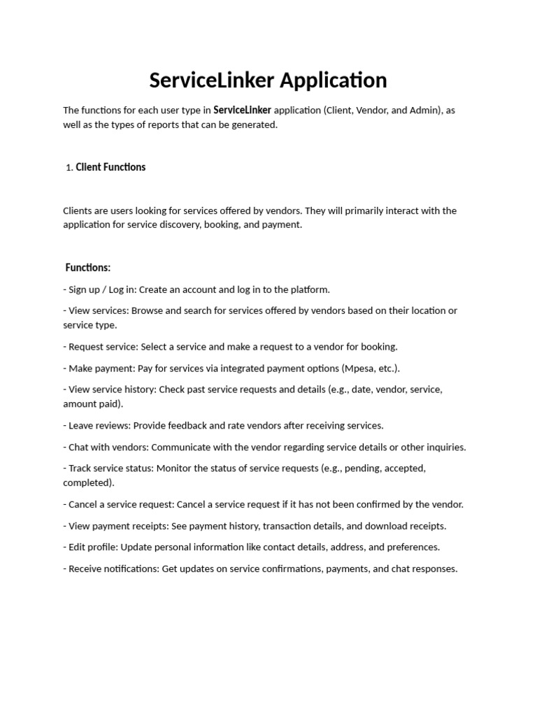 ServiceLinker User Functions Overview | PDF | Receipt | Payments