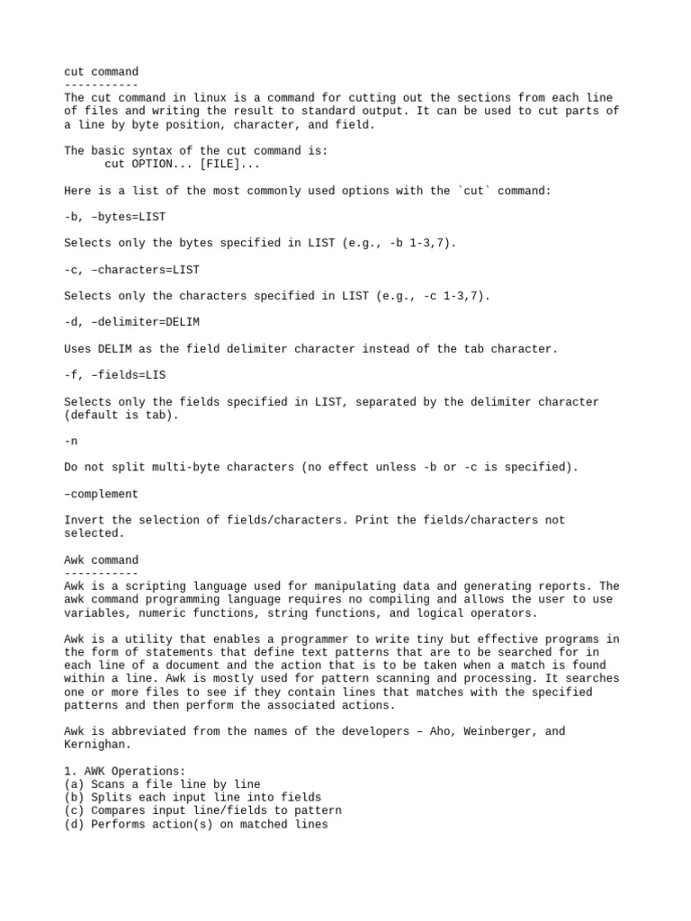 Linux Cut and Awk Command Guide | PDF | Software Engineering | Computing