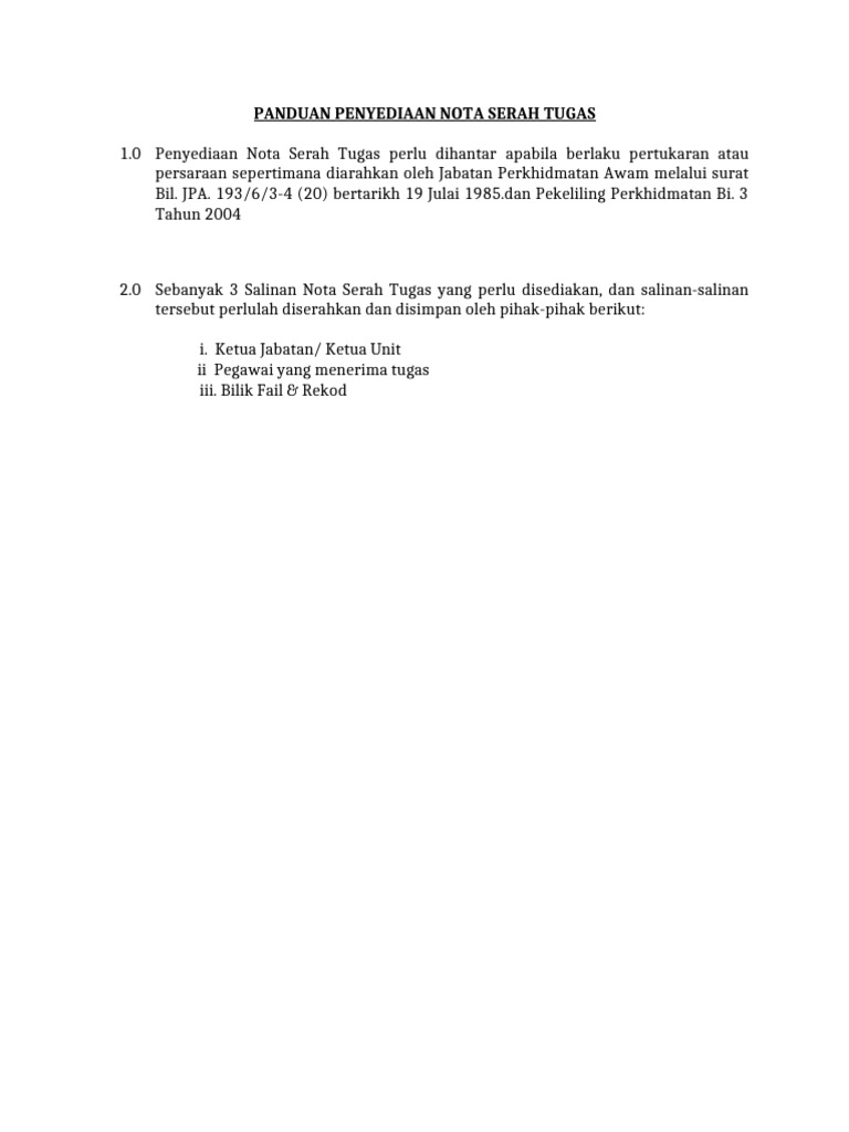 Panduan Nota Serah Tugas JPA | PDF