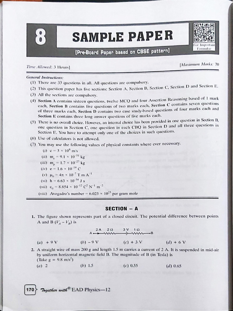 CBSE Physics Pre-Board Sample Paper | PDF | Photoelectric Effect ...