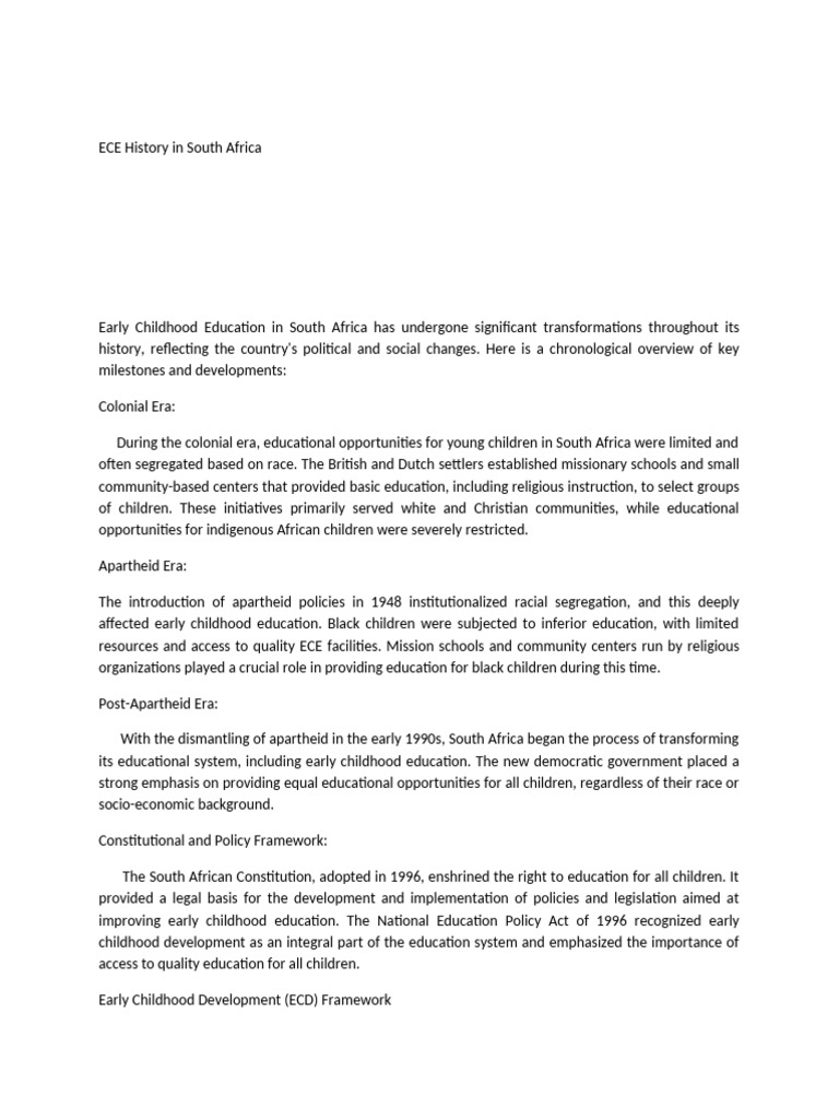 History of Early Childhood Education in South Africa | PDF | Early ...