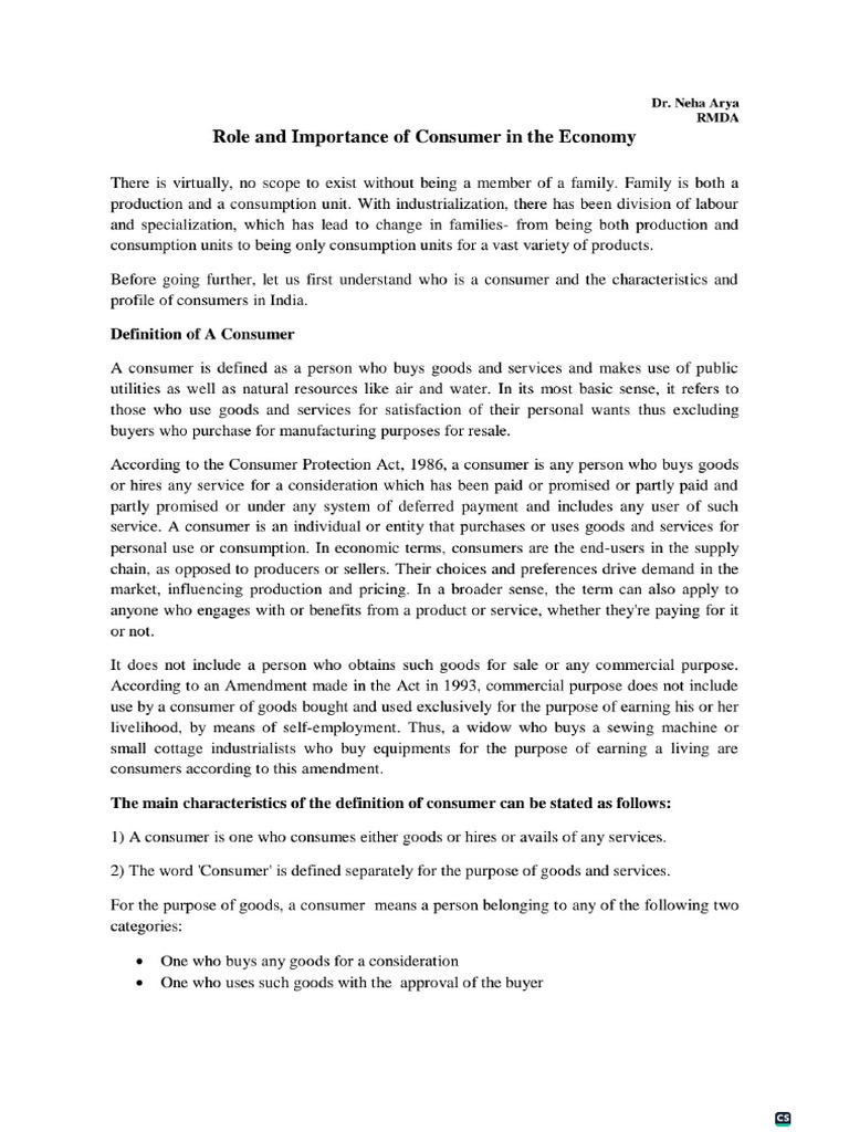 Role of Consumer in The Economy | PDF