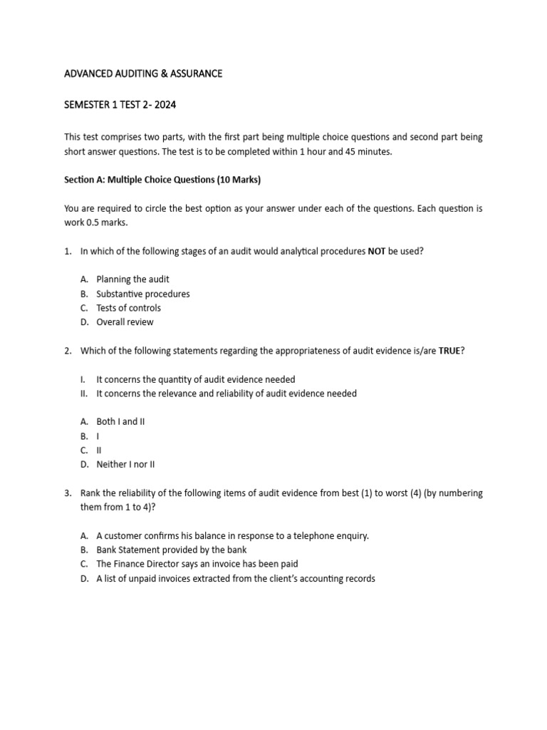 Audit Exam for Accounting Students | PDF | Audit | Auditor's Report