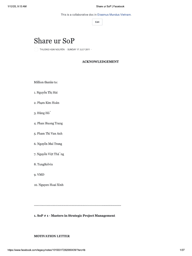SOP Examples Eramus VN | PDF