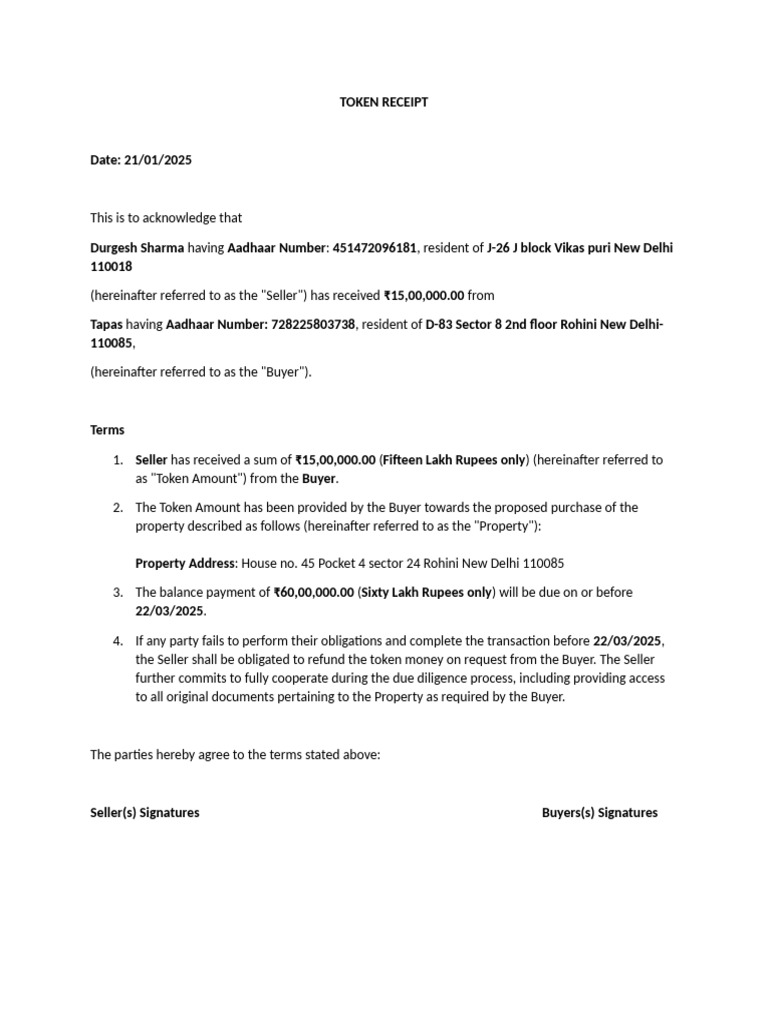 Property Token Money Receipt | PDF