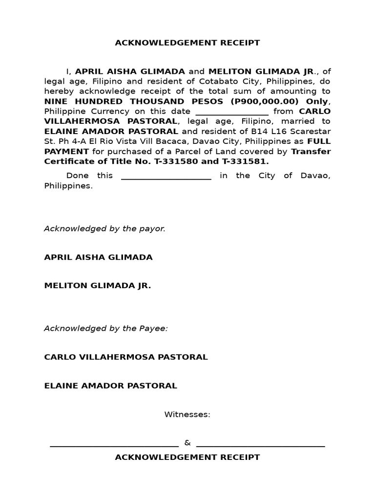 Acknowledgement Receipt | PDF