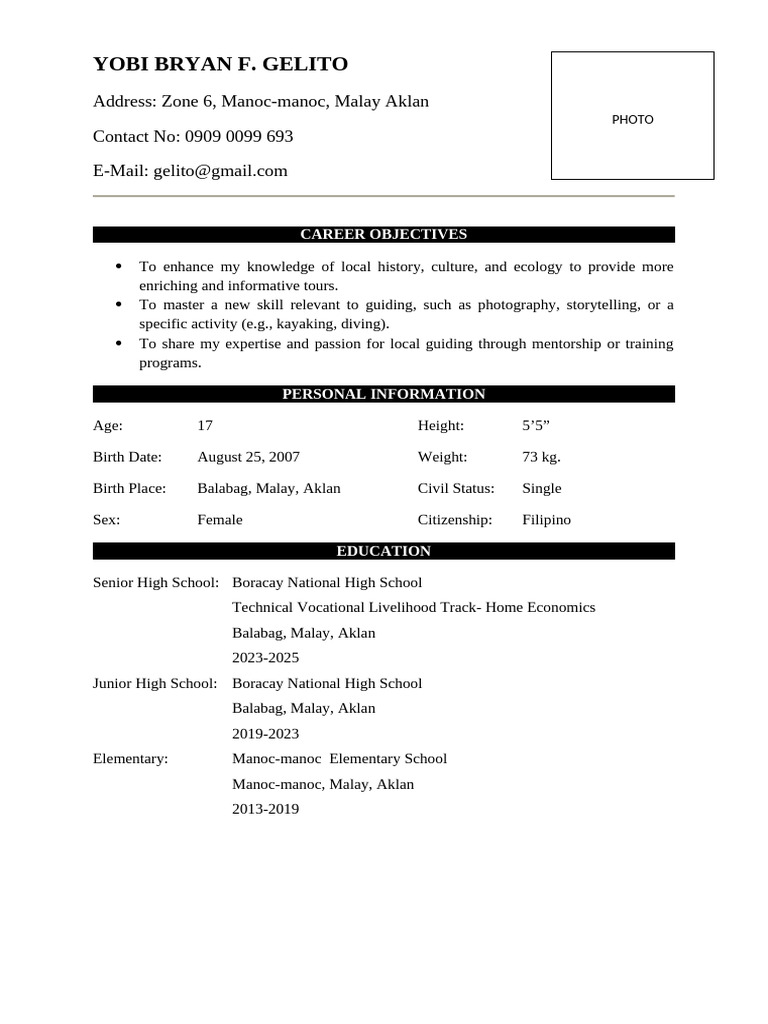 SAMPLE RESUME Yobi Bryan F. Gelito | PDF