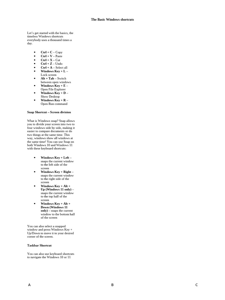 Essential Windows 11 Keyboard Shortcuts | PDF | Keyboard Shortcut ...
