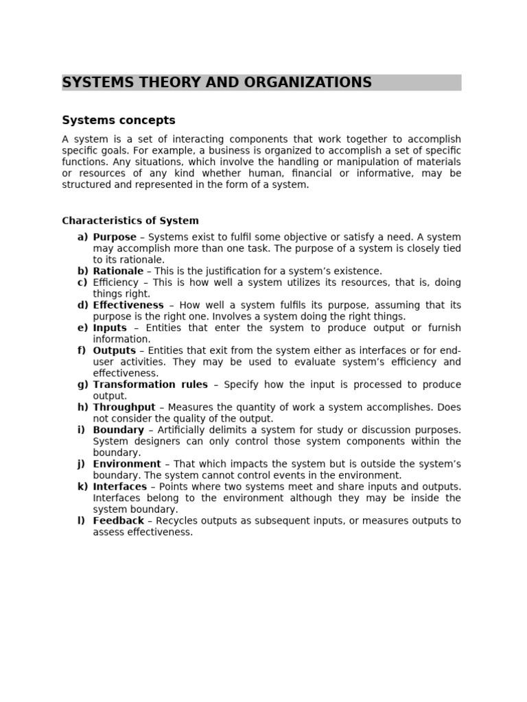 Systems Theory And Organizations Pdf System Feedback
