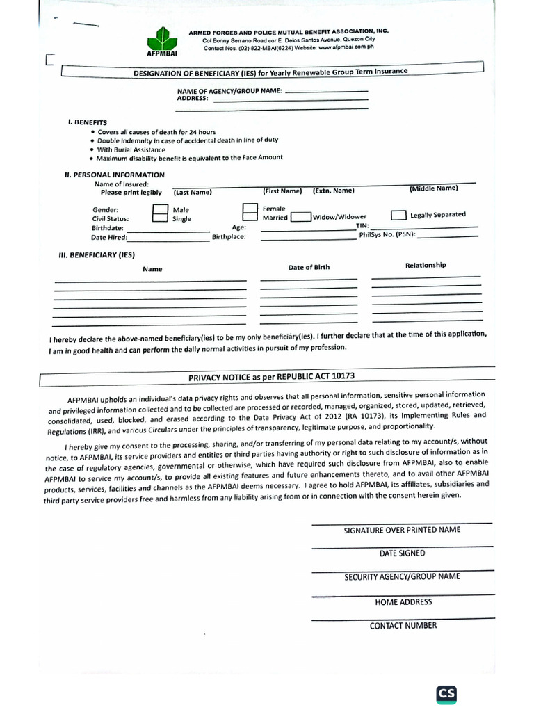 Beneficiary Form | PDF