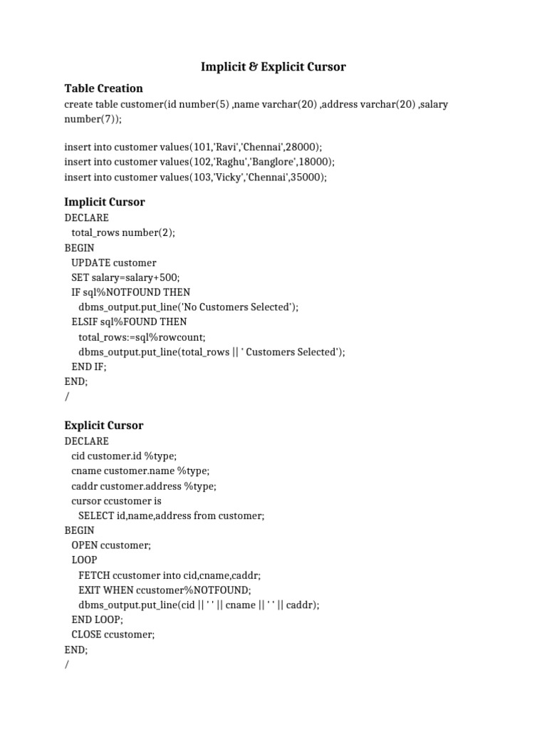 Implicit and Explicit Cursor | PDF