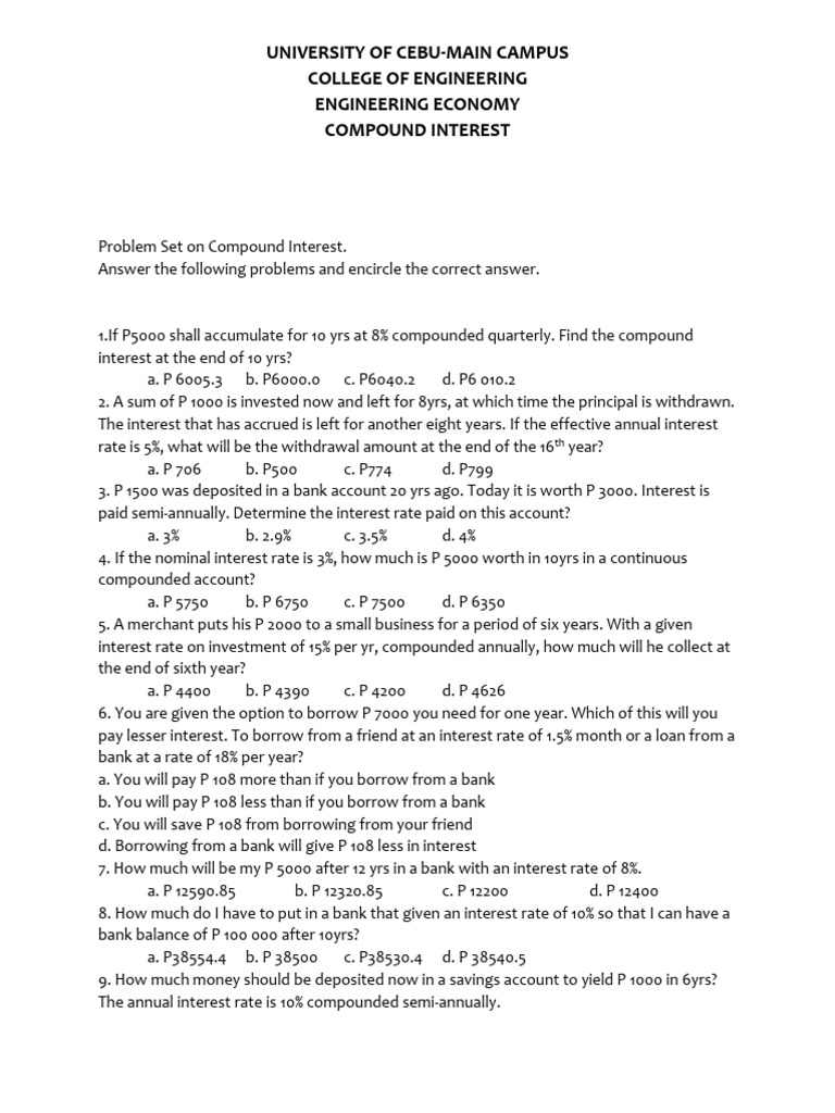 Compound Interest Problem Set | PDF | Interest | Interest Rates