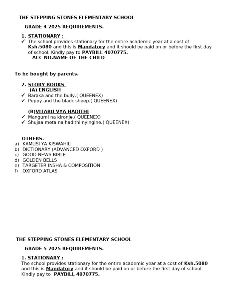 Grade 4 Requirements for 2025 | PDF