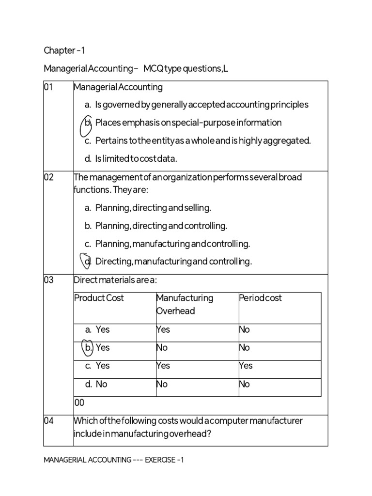 Managerial Accounting MCQ Exercises | PDF | Inventory | Management ...
