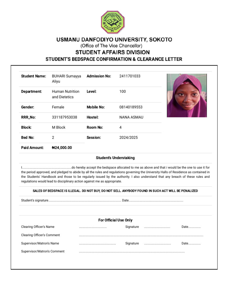 Sumayya Allocation Letter | PDF