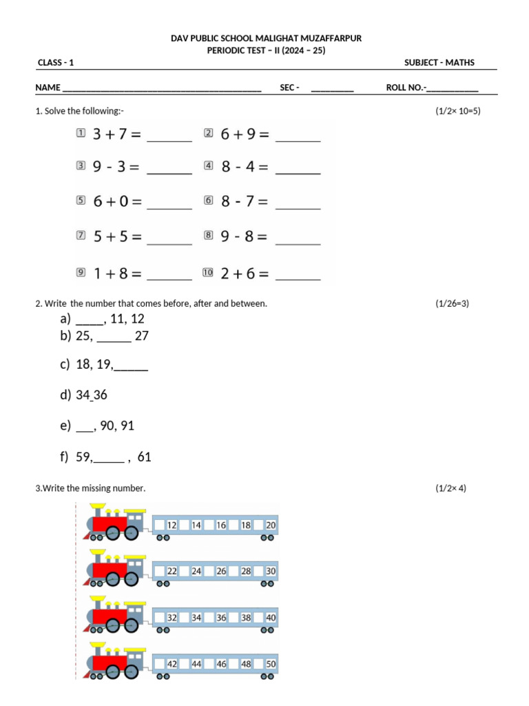 CLASS I MATHS | PDF