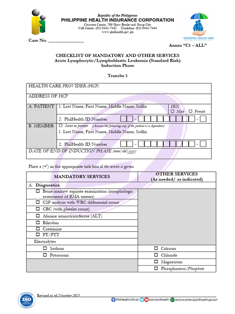 Checklist for Leukemia Induction Services | PDF | Medical Specialties ...