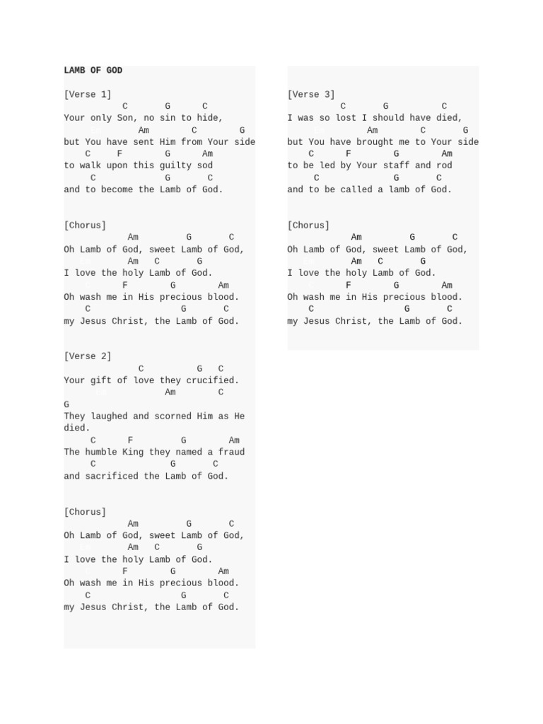 Lamb of God Lyrics and Chords | PDF