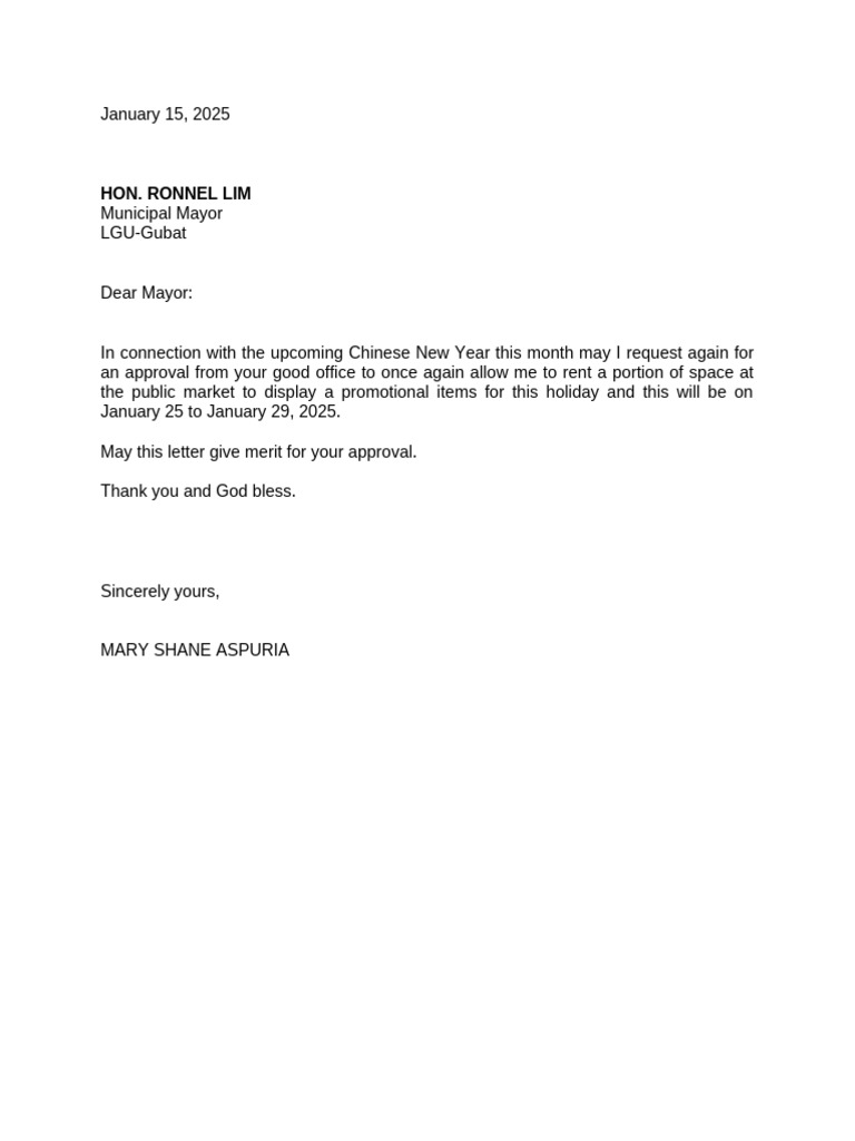 Mary Shane Request Letter | PDF