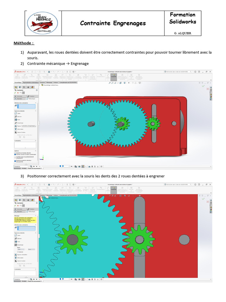Contrainte et Engrenage dans Solidworks | PDF
