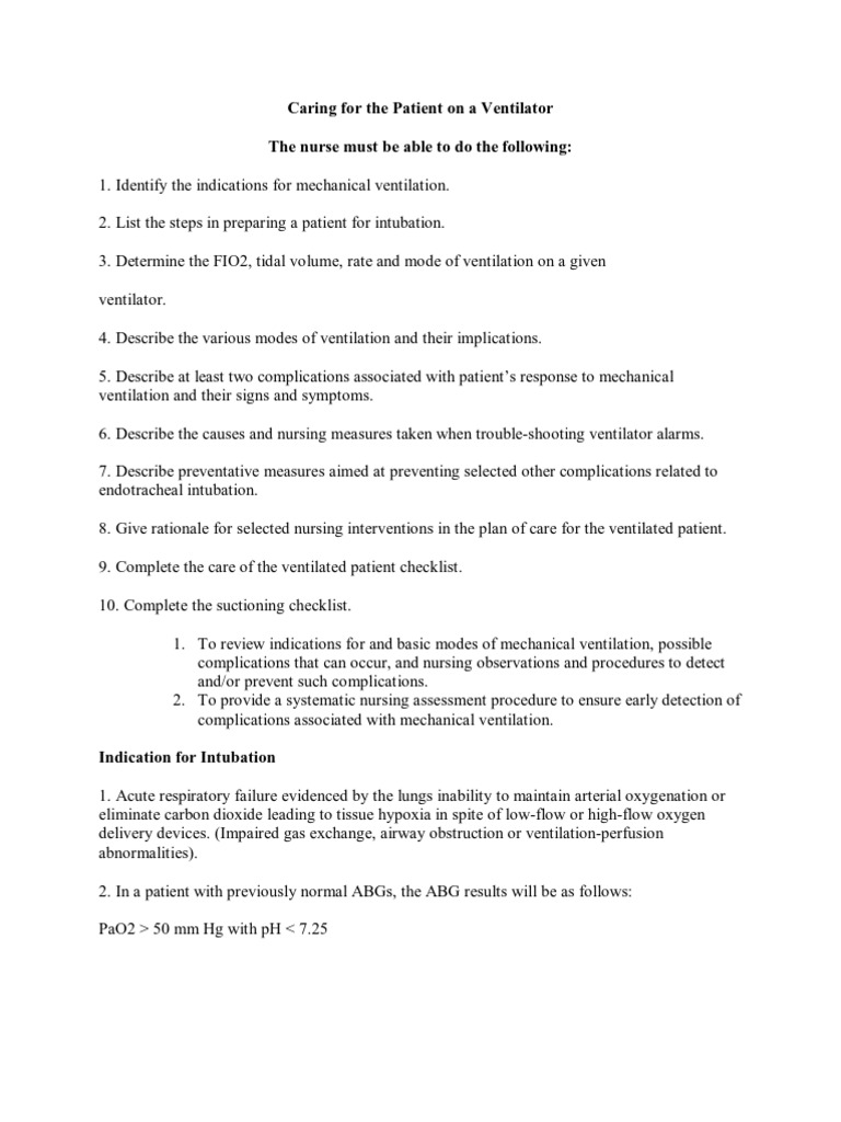 Nursing Care for Ventilator Patients | PDF | Lung | Respiratory System