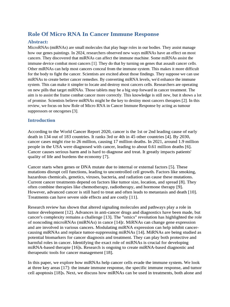 MicroRNA's Role in Cancer Immunity | PDF | Micro Rna | Messenger Rna