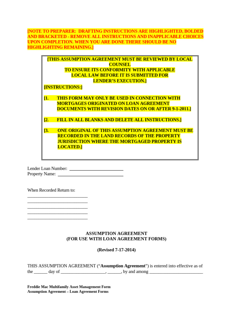 Assumption Agreement for Mortgage Loans | PDF | Loans | Mortgages