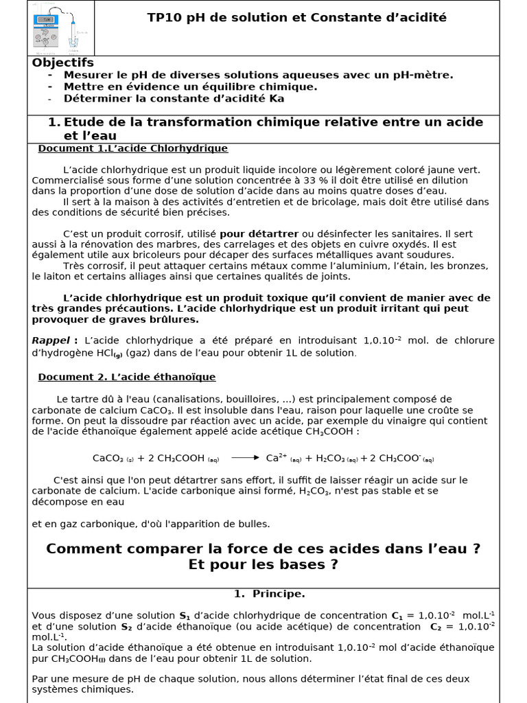 Mesure du pH et constante d'acidité | PDF | Acide chlorhydrique | Acide