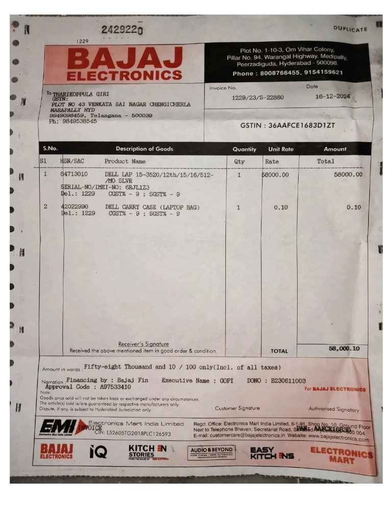 Laptop Bill | PDF