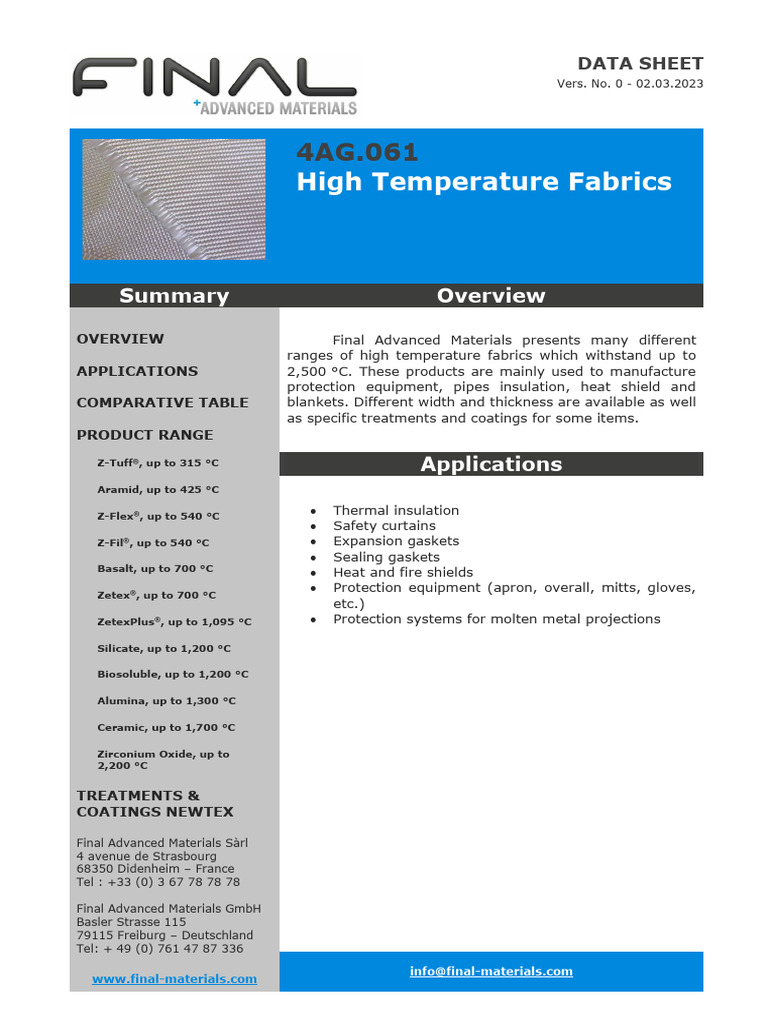 4AG.061 FINAL Advanced Materials - High Temperature Fabrics | PDF ...