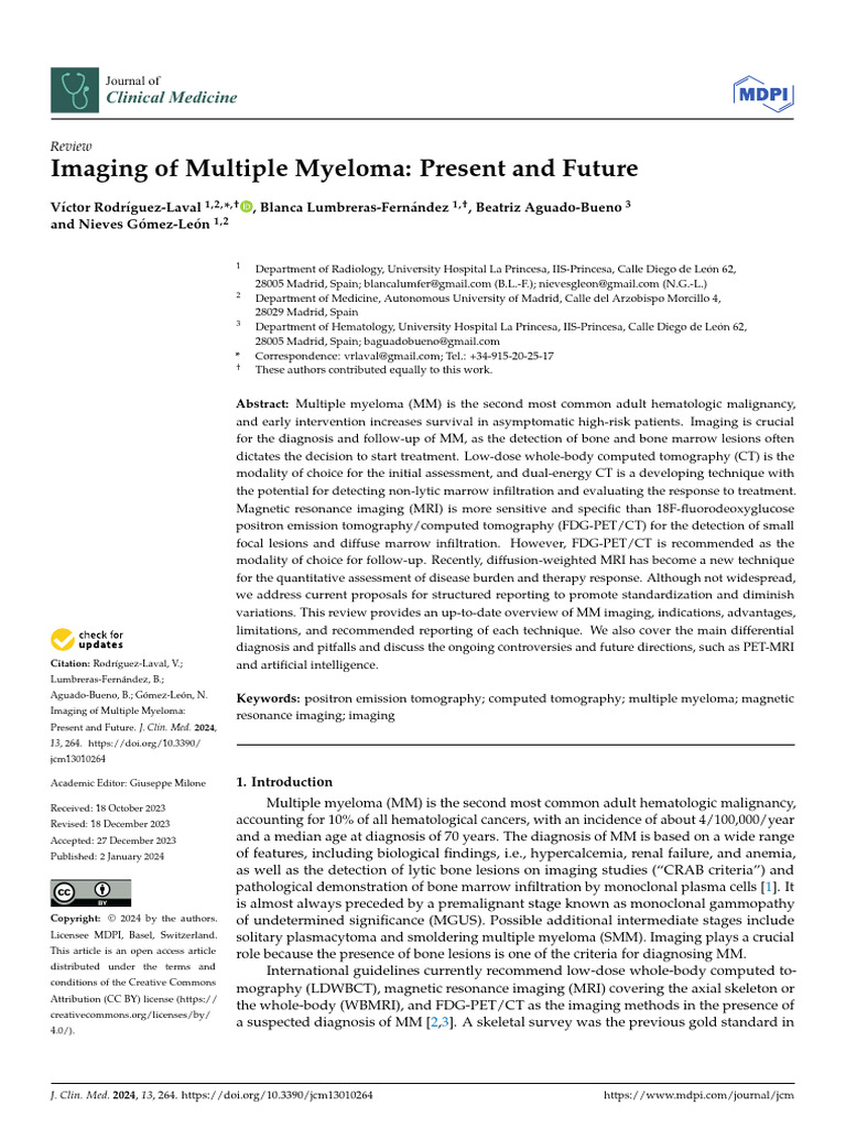 jcm-13-00264 | PDF | Medical Imaging | Multiple Myeloma