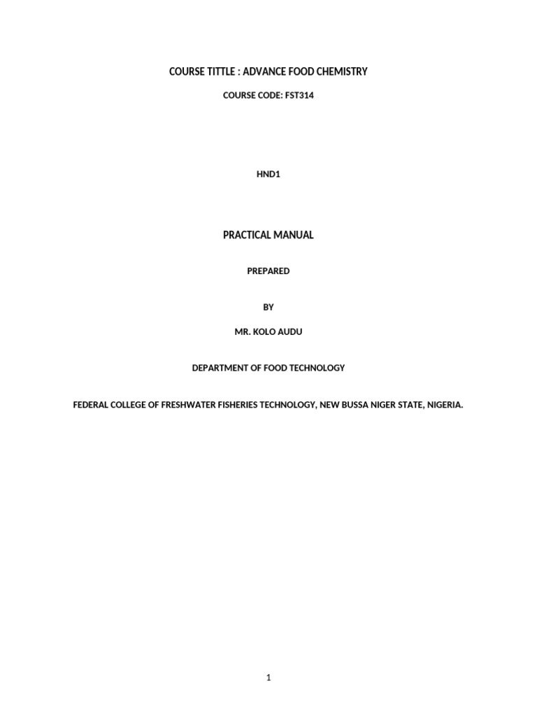 Advanced Food Chemistry Practical Manual | PDF | Differential Scanning ...