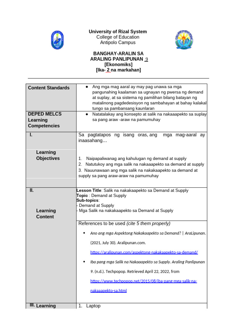 lesson plan demand PDF