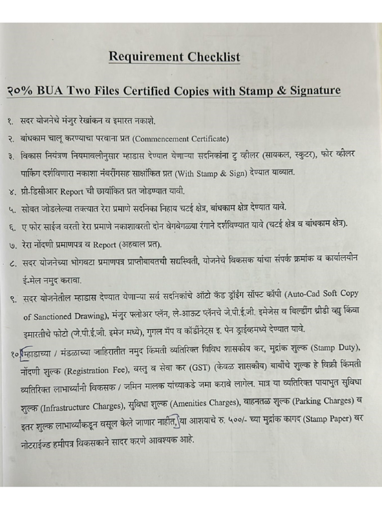 Mhada Requirement Check List | PDF