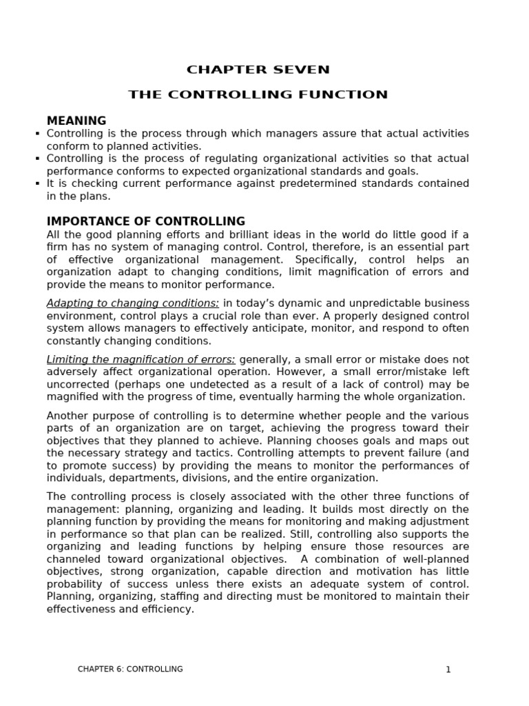 Understanding the Controlling Function | PDF | Employment | Goal