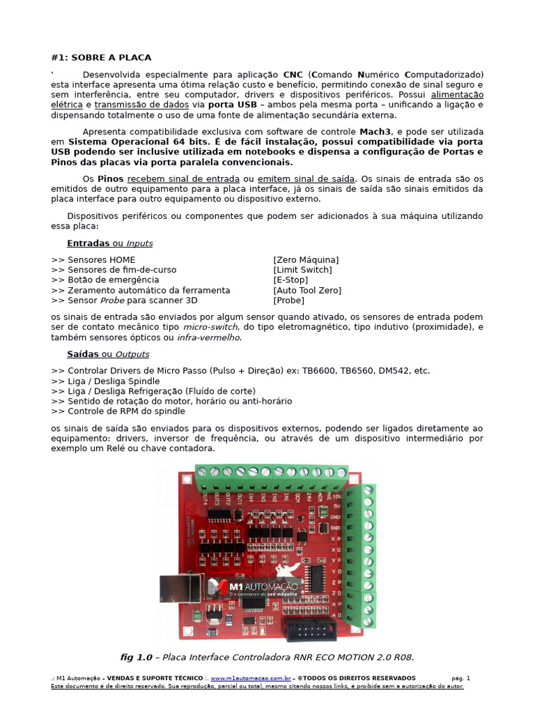 Placa RNR Eco Motion 2.0 para CNC | PDF | Fonte de energia | USB