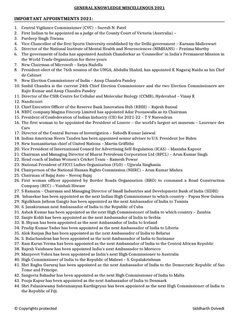 General Knowledge 2021 Misc | PDF