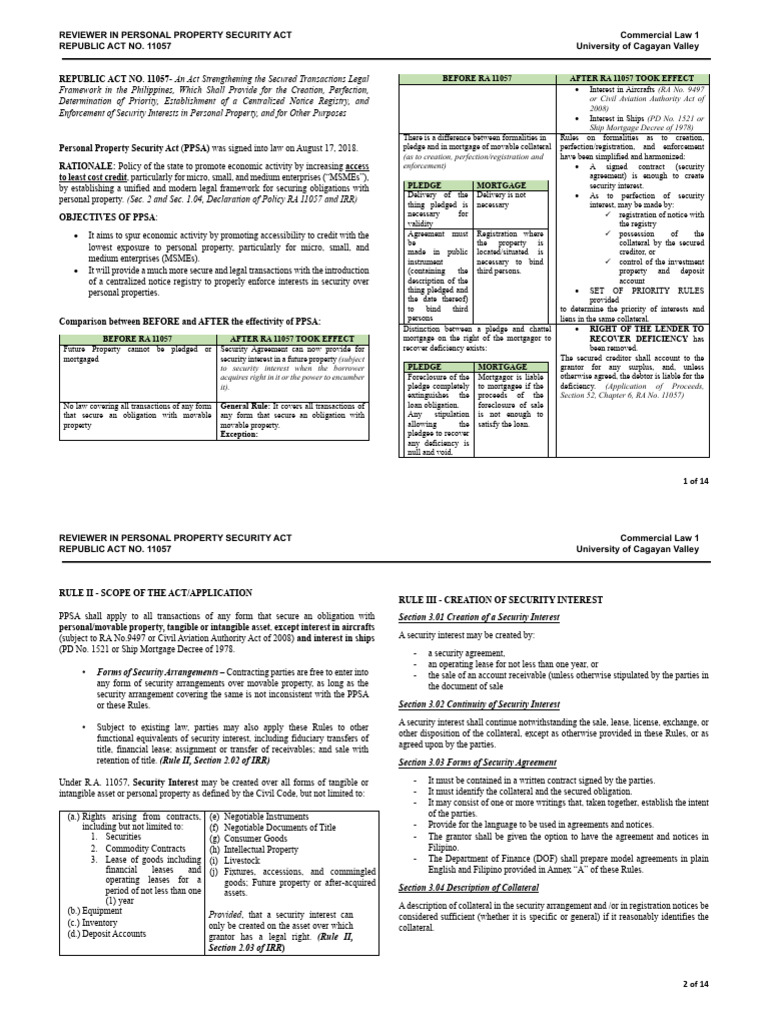 Overview of the Personal Property Security Act | PDF | Mortgage Law ...