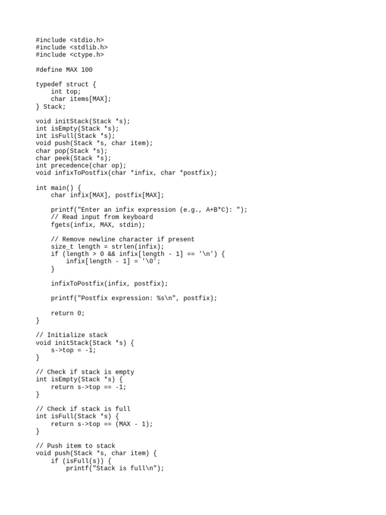 Infix to Postfix Conversion in C | PDF