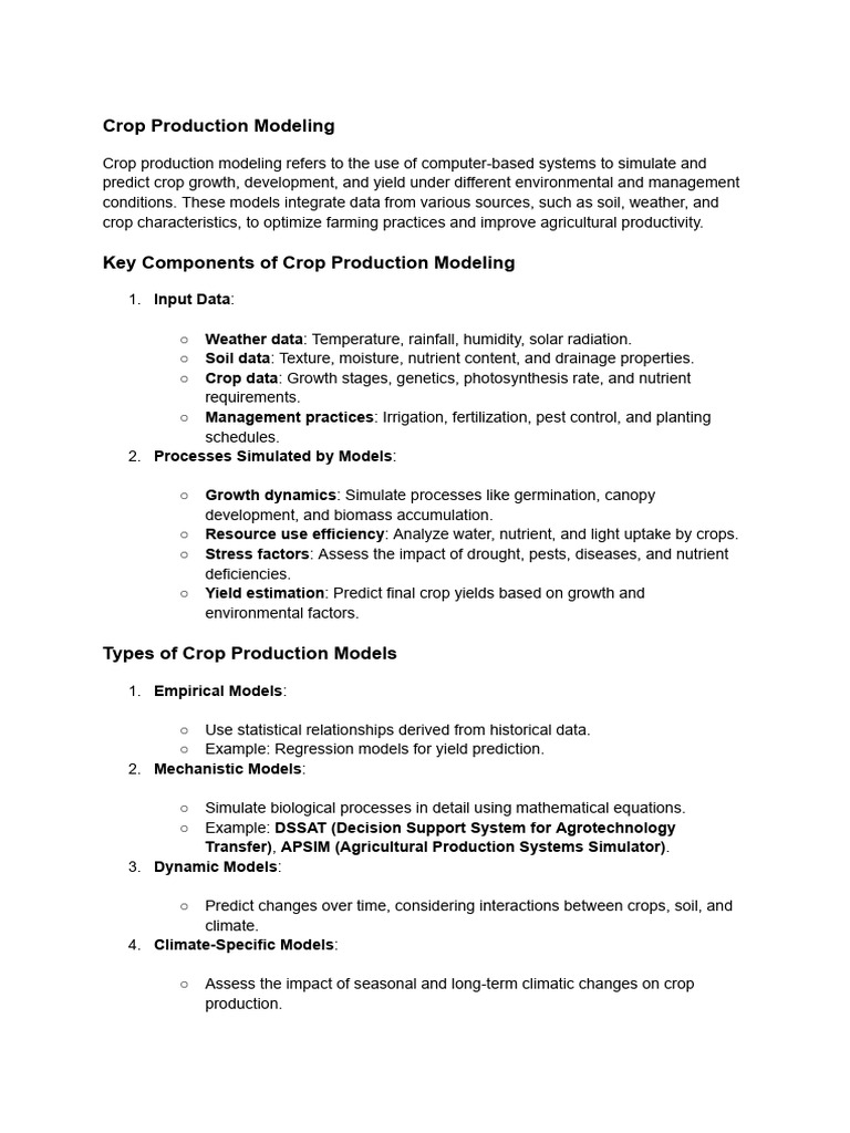 Crop Production Modeling | PDF | Agriculture | Soil