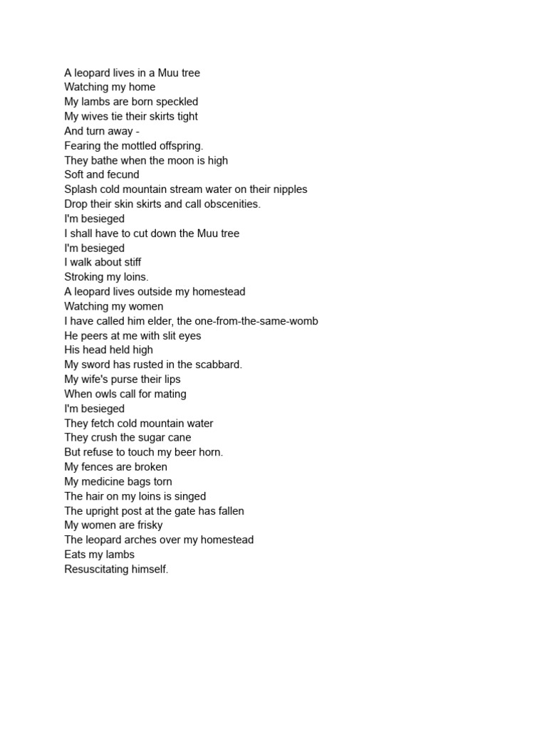 A Leopard Lives in a Muu Tree Poem | PDF