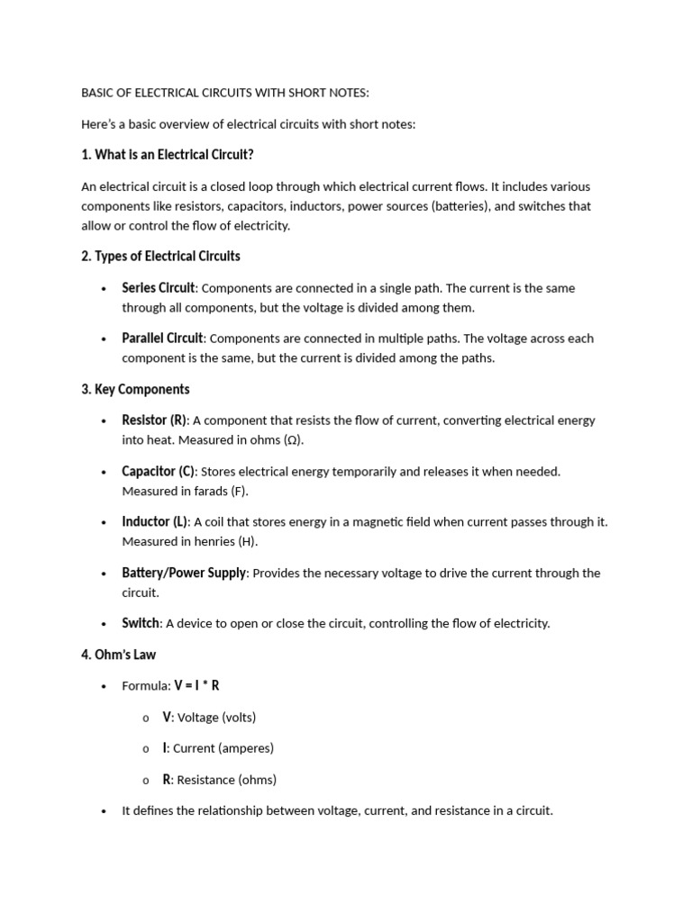 Overview Of Electrical Circuits Basics Pdf Amplifier Operational