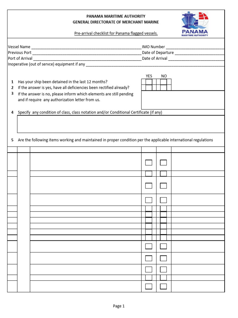 Panama Vessel Pre-Arrival Checklist | PDF | Water Transport
