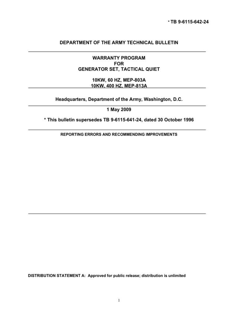 Warranty Guidance for Tactical Generators | PDF