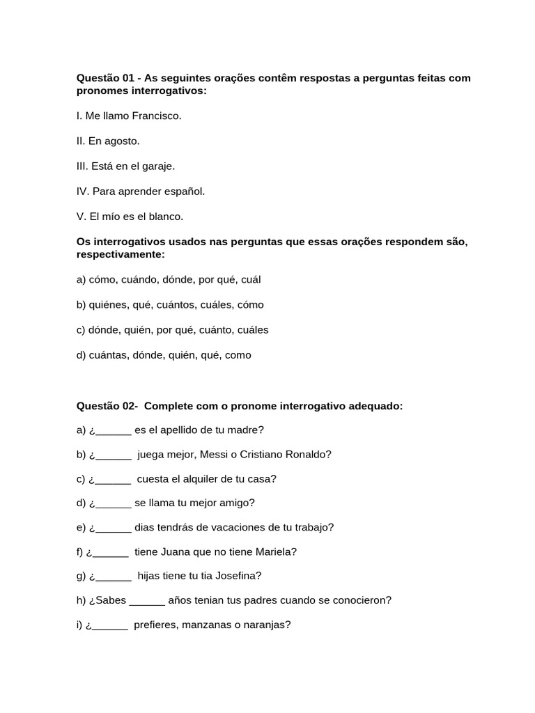 Atividade de Espanhol | PDF