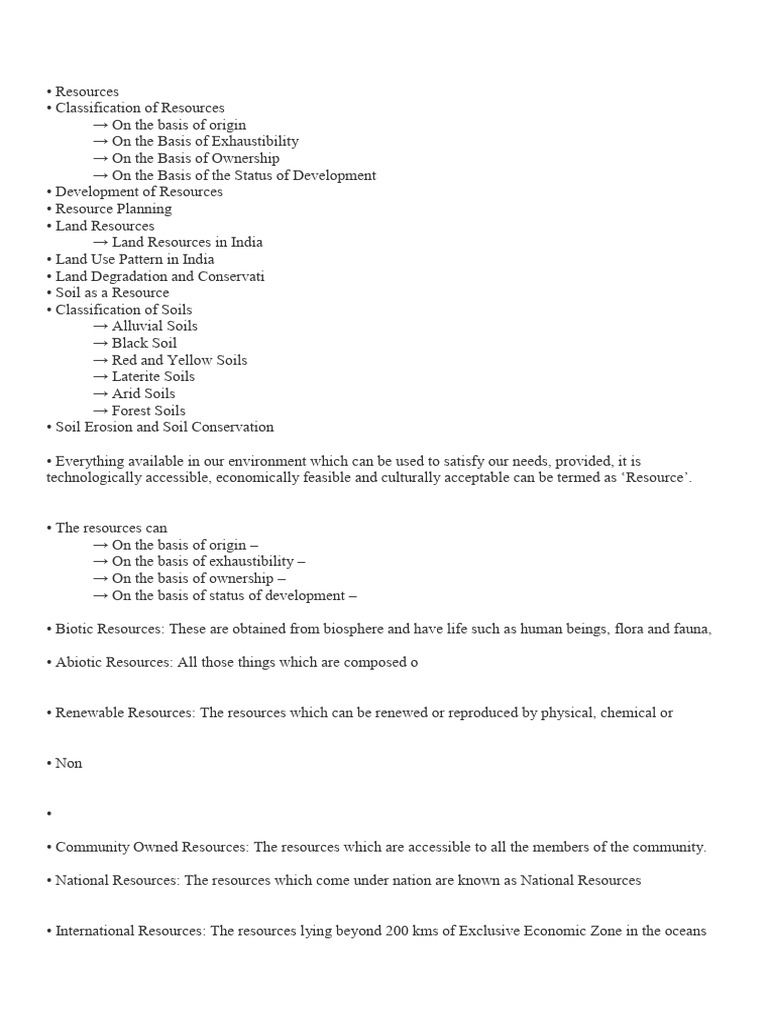 Notes of CH 1 Resources and Development | PDF | Soil | Resource