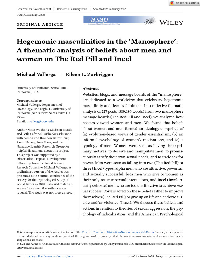 Hegemonic Masculinities in the Manosphere | PDF | Masculinity | Gender